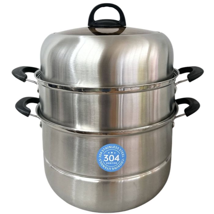 34cm 3-Tier Stainless Steel Food Steamer with Glass Lid – Durable & Multi-Layer Cooking Pot - Vietnam | N/A | N/A