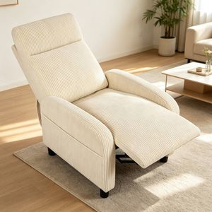 Ufurniture Recliner Chair Adjustable Armchair Corduroy Lounge Chair Reclining Sofa With Side Pocket Beige