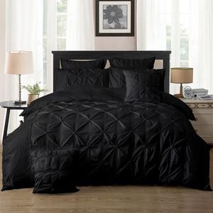 Fabric Fantastic Diamond Pintuck Double Size Black Quilt/doona/duvet Cover Set