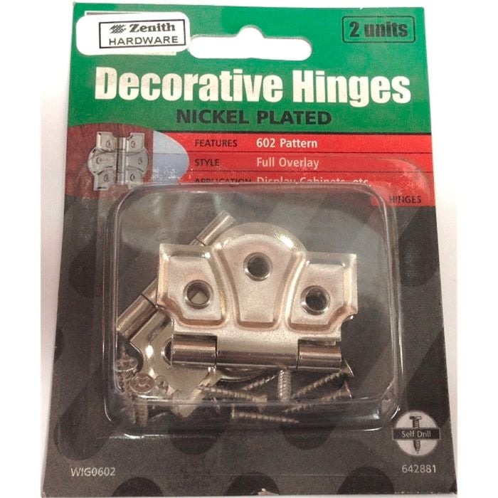 Zenith Decorative Hinges 602 Pattern Nickle Plated 2pk