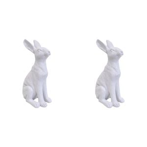 2PK LVD Polyresin Sculpture Sitting Hare Aged Home/Office Decor White Medium