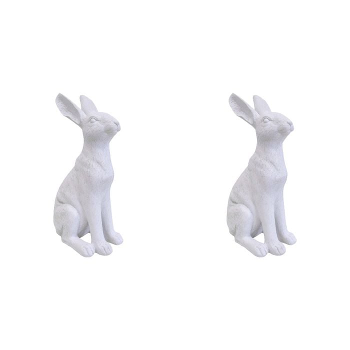 2PK LVD Polyresin Sculpture Sitting Hare Aged Home/Office Decor White Medium