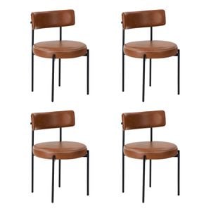 Oikiture 4x Dining Chair Round Kitchen Lounge Seats PU Leather Brown