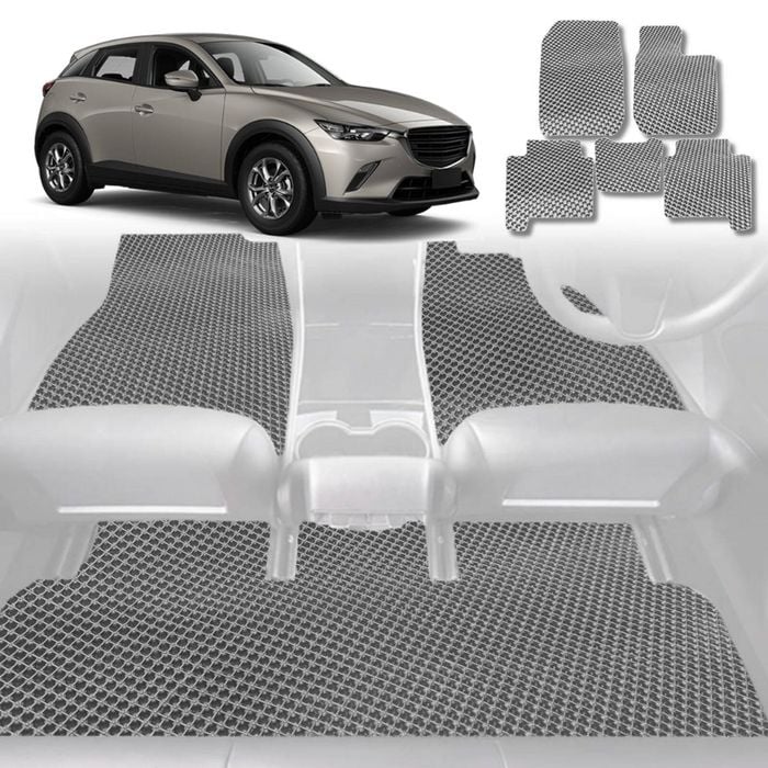 6D Diamond Car Floor Mats for Mazda CX-3 2015-Current-Full Set-Grey-Outback GT
