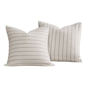 Dreamaker Rumi Washed Cotton Reversible European Pillowcase Twin Pack White With Graphite Stripe
