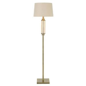 Telbix Dorcel Modern Standing Floor Lamp Light Foot Switch Glass Metal Antique Brass Amber Cream