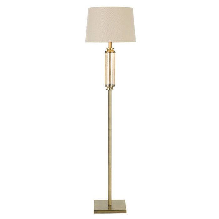 Telbix Dorcel Modern Standing Floor Lamp Light Foot Switch Glass Metal Antique Brass Amber Cream