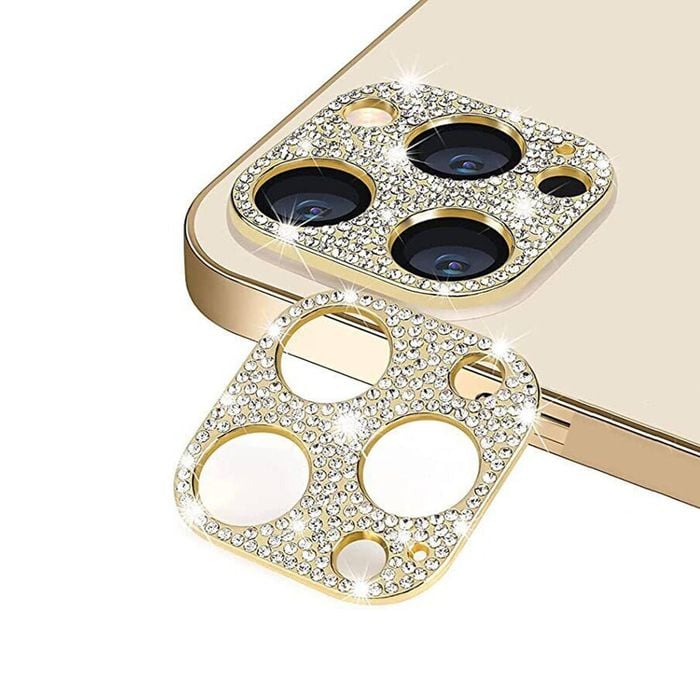 Camera Lens Protector Cover Bling Rhinestone Diamond - For Apple iPhone 12 mini (Gold)