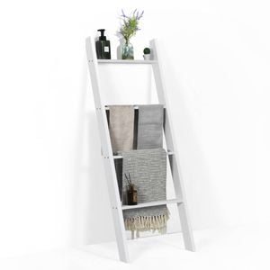 Costway 4-tier Wall Leaning Blanket Ladder Wood Blankets Holder Rack Bathroom Living White