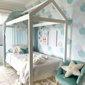 Hide & Seek Kids Hideaway Timber Kids Bed - White, King Single