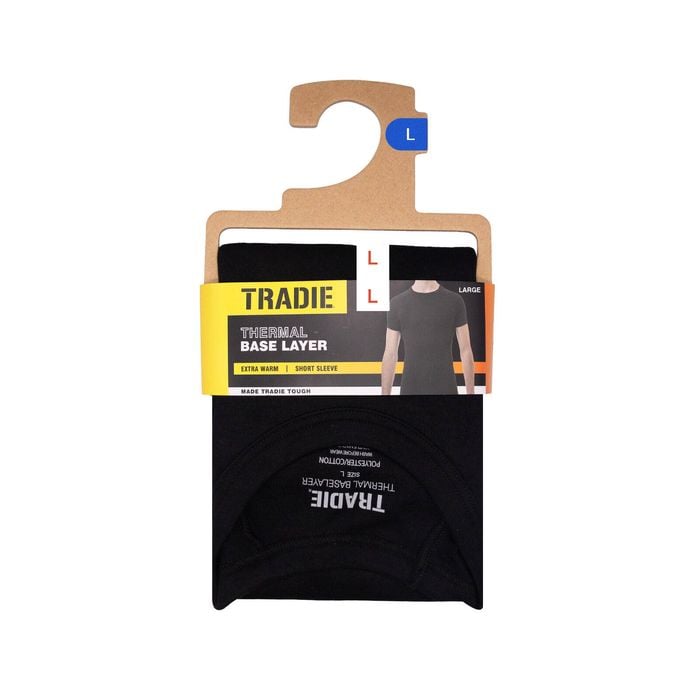 Tradie Men's Black Interlock Base Layer Short Sleeve Thermal - 1 Pack - Size Large