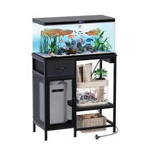 Advwin 20-30 Gallon Fish Tank Stand, 3-Tier Aquarium Stand with Power Outlet & Filter Storage Black