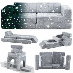 Costway 10pcs Luminous Foldable Sofa W/washable Flannel Cover Grey