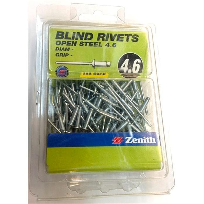 Zenith Blind Rivet Open Steel 3/16"D x 1/2"G  75pk