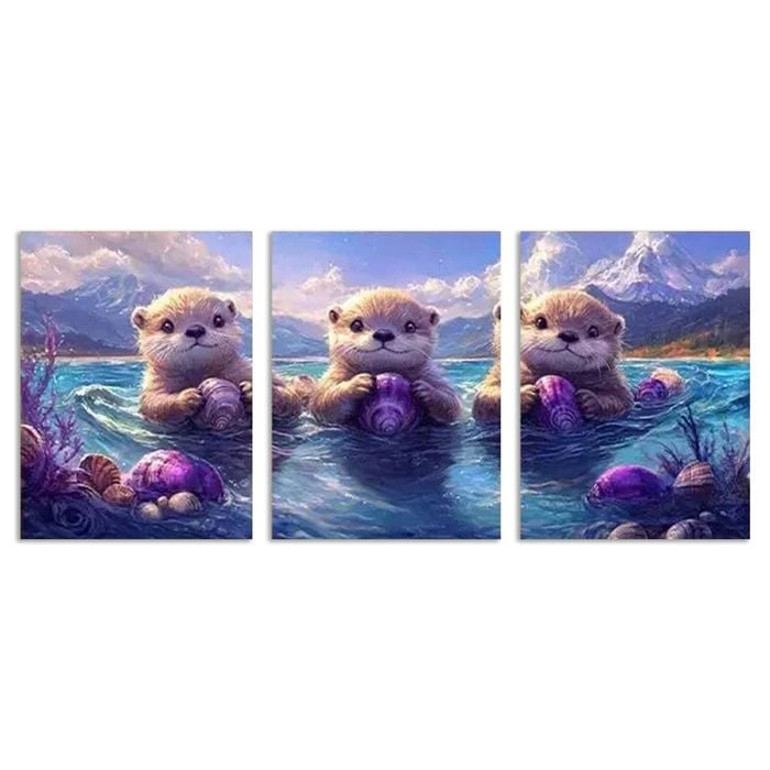 3pcs Three Lovely Otters Print 100% Australian Made 3 x 40x60cm (Metal Print)