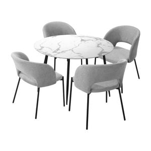 Oikiture 5PCS Dining sets 110cm Round Table with Chairs Fabric Grey