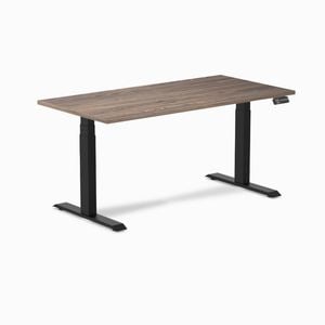 Desky Dual Sit to Stand Natural Walnut Melamine Desk 150x75cm Matte Black Height Adjustable Legs