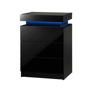 Oikiture Bedside Table RGB LED Nightstand Cabinet 3 Drawers Black