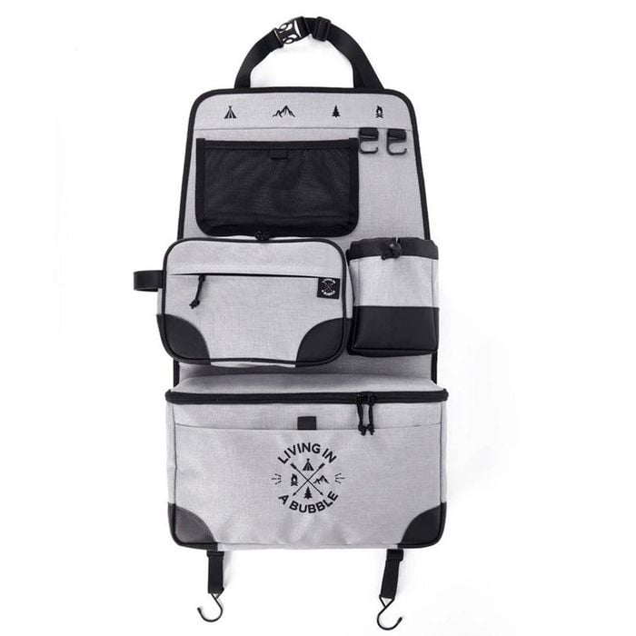 Living in a Bubble Premium Seat Back Storage with Toiletry Bag - Grey-Black