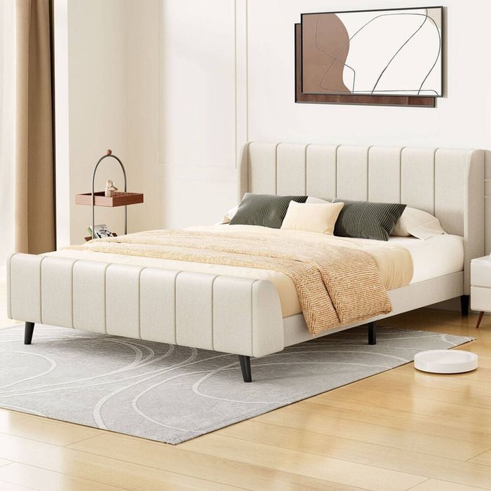 ALFORDSON Bed Frame Double Beige Fabric