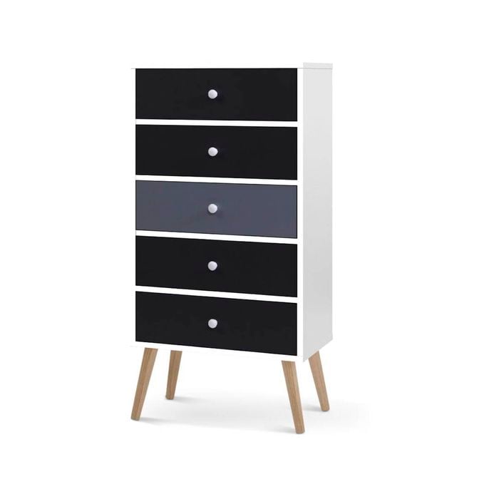 Artiss Storage Cabinet Chest of 5 Drawers Black/White