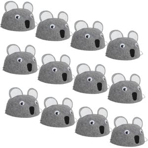 12x 55cm Koala Animal Hat Costume Accessory | Felt | Elastic Chin Strap | Australian Theme - Grey | One Size | Animal Hat