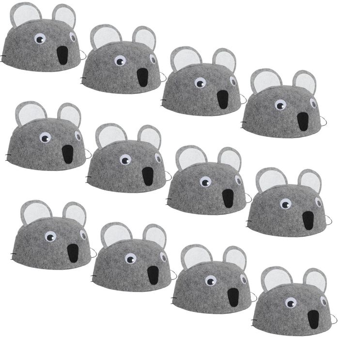 12x 55cm Koala Animal Hat Costume Accessory | Felt | Elastic Chin Strap | Australian Theme - Grey | One Size | Animal Hat