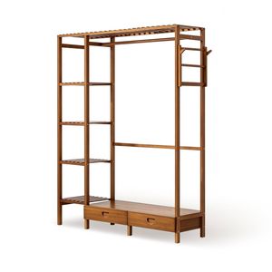 FORET Freestanding Open Wardrobe Bamboo Clothes Rack with Shelves & Drawers