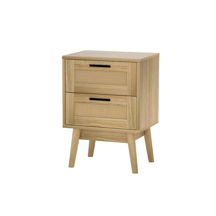 Artiss Bedside Rattan 2 Drawers Side Table