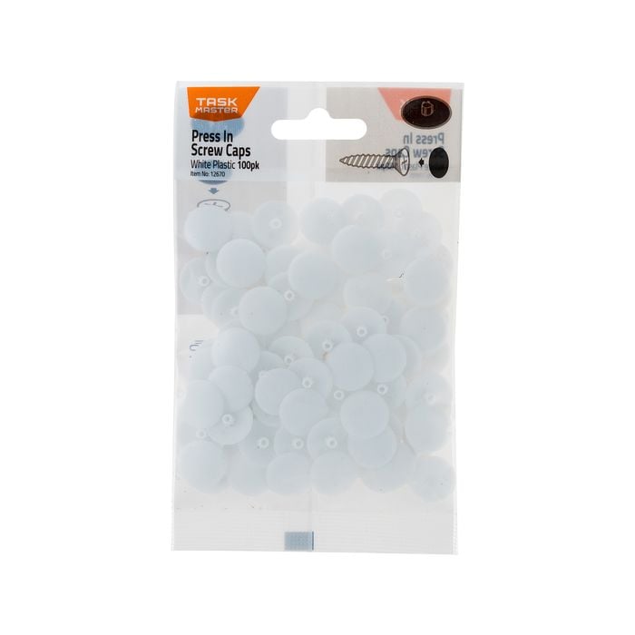 Taskmaster 10mm White Screw Caps - 100 Pack
