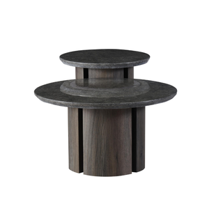 Raimon Furniture Devika Round Glossy Artificial Marble Effect Coffee Tea Table Grey