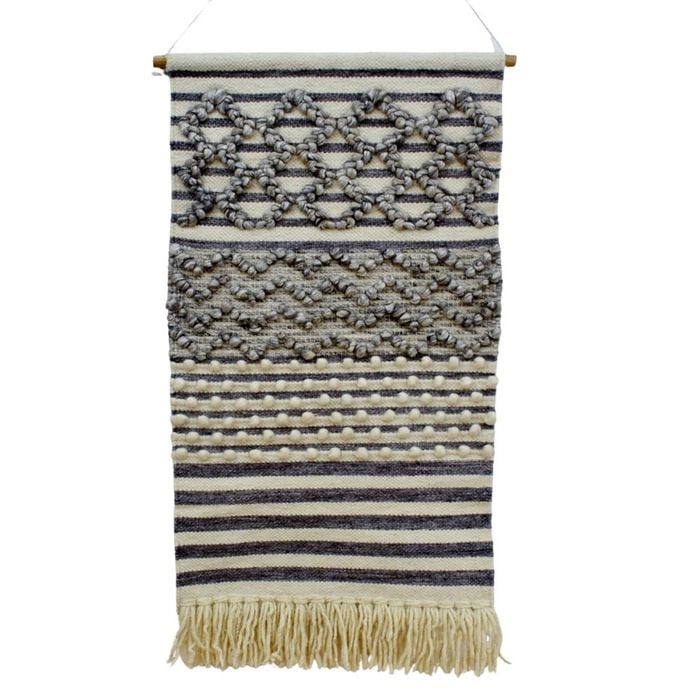 Modern Handwoven Wallhanging-Stark AD 26-Ivory Silver-50x110cm
