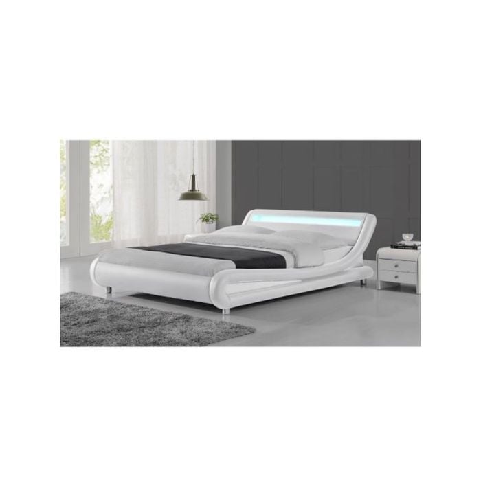 Thomas Queen PU Bed with LED Light - White