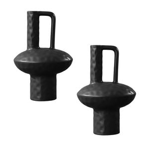 SOGA 2X 20x30cm Black Ceramic Vase Set