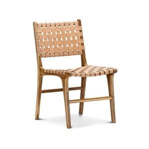 Lazie Set of 2 Natural Tan Leather Strapping Teak Wood Dining Chair