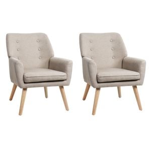 Oikiture 2x Armchair Lounge Chair Linen Accent Armchairs Tub Chairs Sofa Beige
