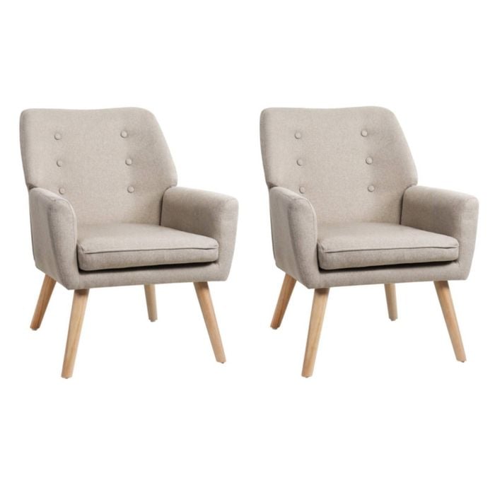 Oikiture 2x Armchair Lounge Chair Linen Accent Armchairs Tub Chairs Sofa Beige