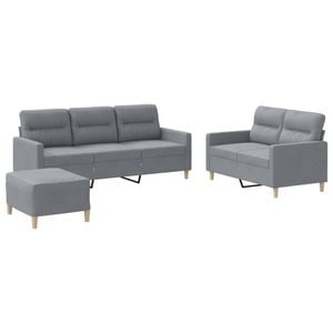 vidaXL Sofa Set with Cushions 2-Seater Sofa Couch 3 Piece Light Grey Fabric