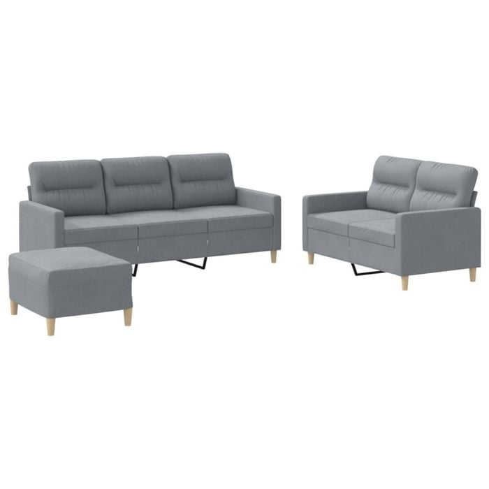 vidaXL Sofa Set with Cushions 2-Seater Sofa Couch 3 Piece Light Grey Fabric