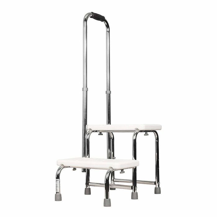 Heavy-Duty Two Step Stool with Handrail | Non-Slip Base & 140kg Capacity | Chrome-Plated Steel - DJMed