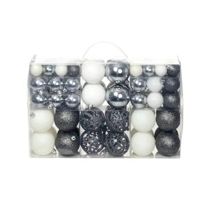 P&P White & Grey Shiny Plastic Christmas Baubles 3 Sizes 100pcs