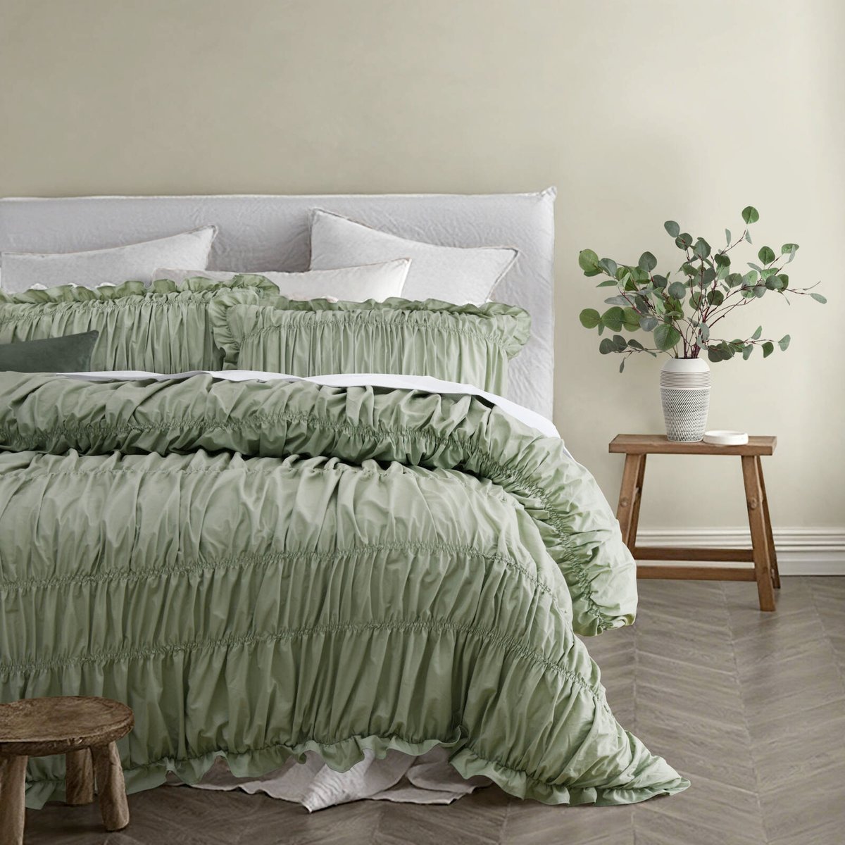 Vintage Design Homewares Parquet Snooze Blue Polyester Cotton Quilt Cover Set Single