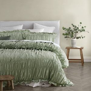 Vintage Design Haven Sage Washed Cotton Quilt Cover Set - Single Bed