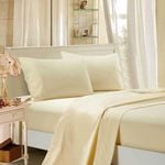 Fabric Fantastic 1000tc Ultra Soft King Size Bed Yellow Cream Flat & Fitted Sheet Set