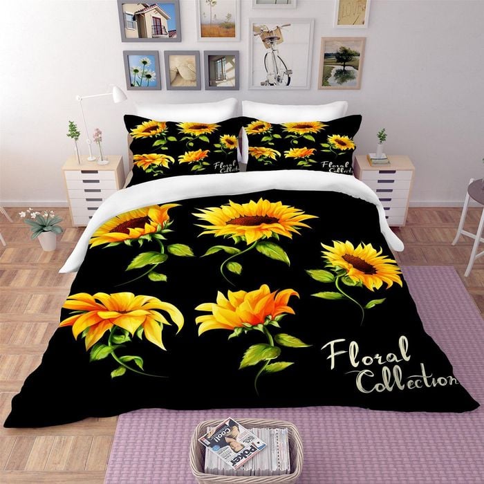 3D Sunflowers Black Quilt Cover Set Bedding Set Pillowcases 08