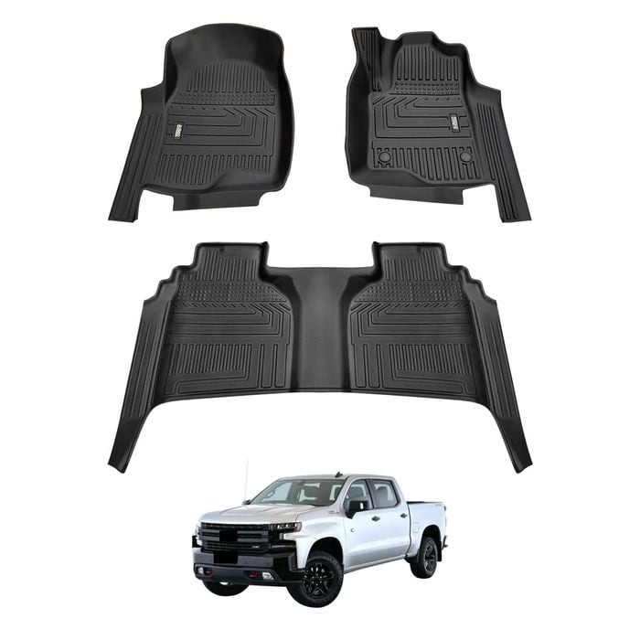 AUSGO Car Floor Mats for Chevrolet Silverado T1 Series 2020-Onwards with Storage Room All-Weather Floor Liners
