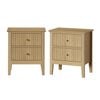 Oikiture 2pc Bedside Table 2 Drawers Nightstand Cabinet Gold Handle Natural
