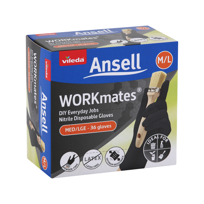 Vileda Ansell WORKmates® Nitrile Disposable Gloves 36pk - Medium/Large