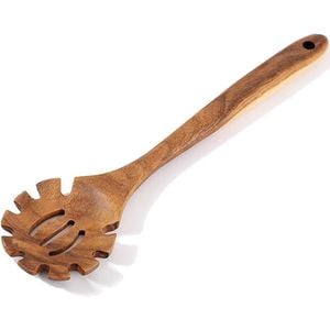 Catzon Pasta Spoon with Teeth Acacia Wood Spaghettis Server for Cooking