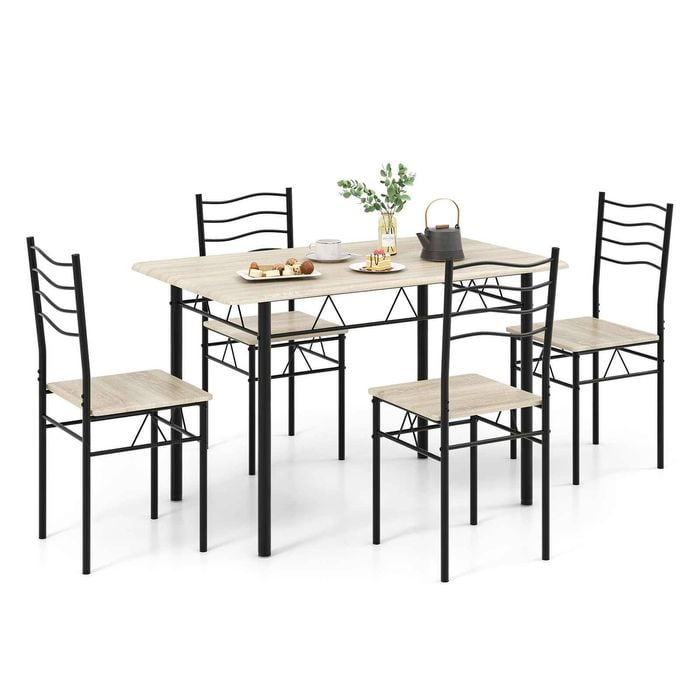 Costway 5x Wood Dining Table Chairs Set Kitchen Natural
